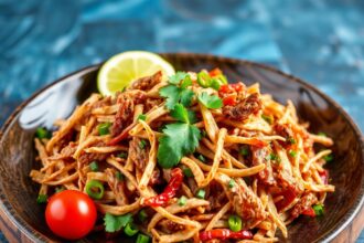 Flavorful Salpicón de Res shredded beef salad recipe.